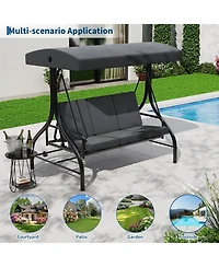 GarveeLife 3-Seat Outdoor Patio Swing Chair with Adjustable Canopy and Reclining Backrest Heavy Duty Metal Frame