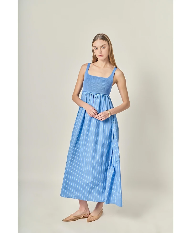 English Factory Women's Tie Back Knit Combo Striped Maxi Dress