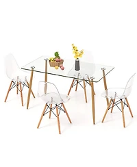 Gymax Modern 5-Piece Dining Table Set w/ Rectangle Glass Table and 4 Transparent Chairs
