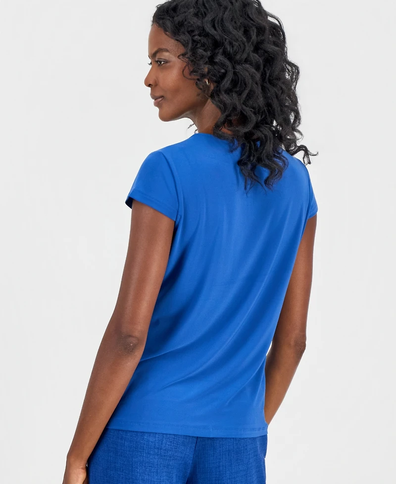 Kasper Petite Cap-Sleeve Cowl Neck Blouse