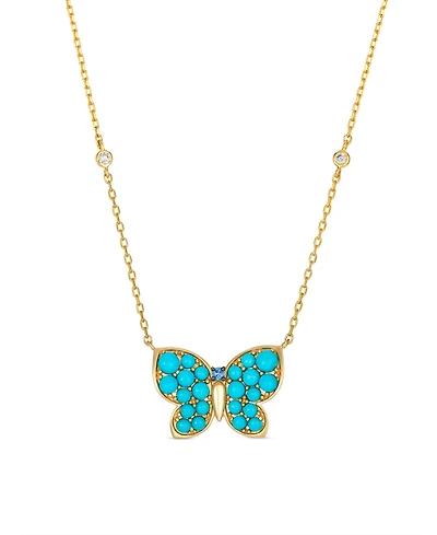 Le Vian Sapphire (1-1/4 ct. t.w.), Turquoise & Diamond (1/20 ct. t.w.) Pendant Necklace in 14k Honey Gold