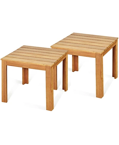 Gymax 2PCS Wooden Square Side End Table Patio Coffee Bistro Table Indoor Outdoor