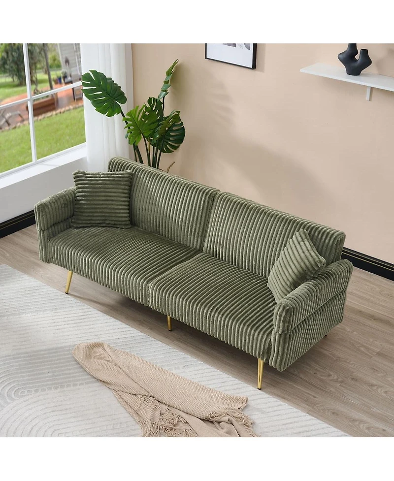 Maison Boucle 79'' Corduroy Sofa Bed Futon, Fold-Down 2-Seater Sleeper, 2 Pillows