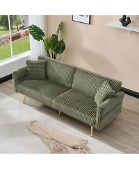 Maison Boucle 79'' Corduroy Sofa Bed Futon, Fold-Down 2-Seater Sleeper, 2 Pillows