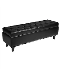 Sugift Button-Tufted Storage Ottoman Bench, Pu Leather, Solid Wood Legs