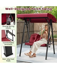 Sugift 2-Person Outdoor Porch Swing with A-Shaped Metal Stand and Adjustable Canopy