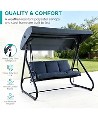Homfan 3-Seat Outdoor Convertible Swing with Adjustable Canopy, 2-in-1 Bench/Bed, Cushions, 750 lb Capacity