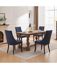 Rayon Cloth Flocking Linen Dining Chairs Channel Kitchen Dinner Chair Comfy Fabric Upholstered Accent for Room,Set of 2
