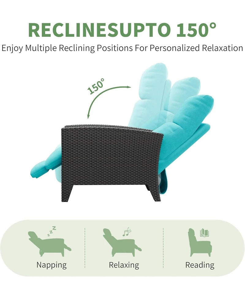 GarveeLife Outdoor Reclining Chair Reclining Patio Chair with Adjustable Backrest and Footrest, All-Weather Wicker Chaise Lounge Chair