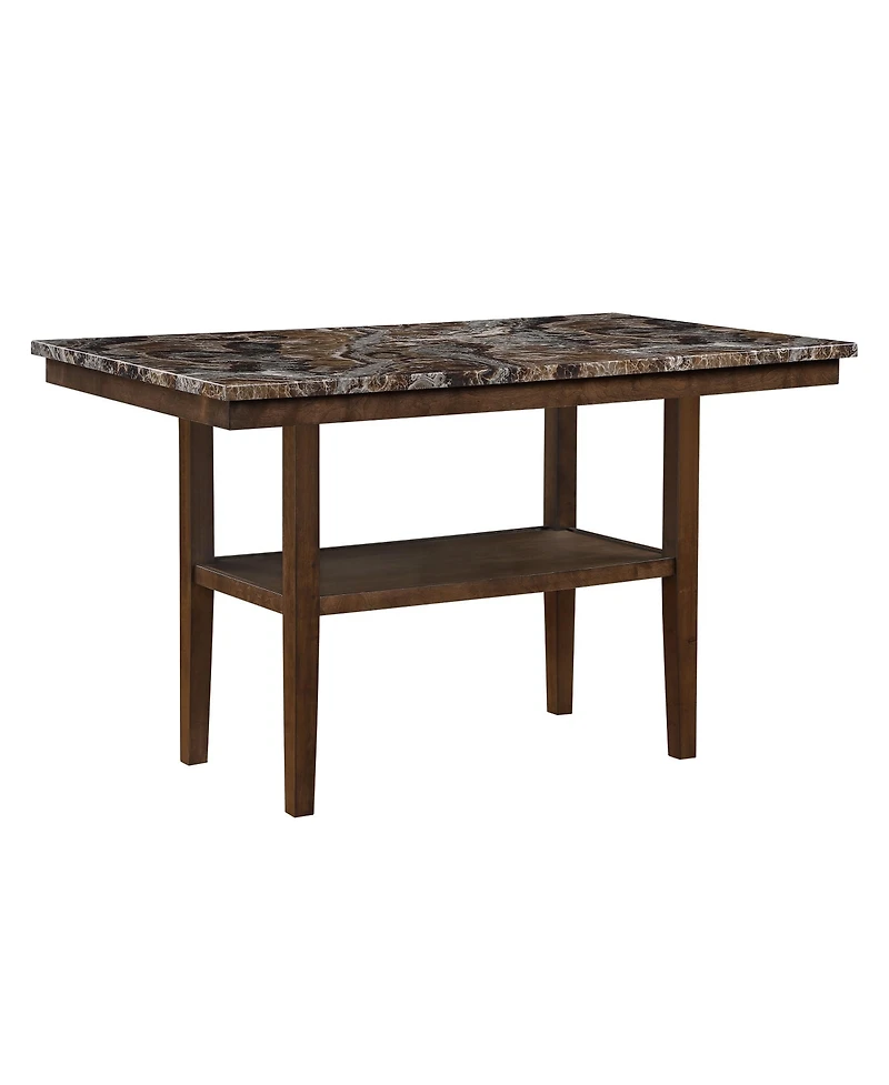 flynama Contemporary Brown Bar Table with Faux Marble Top and Storage Shelf