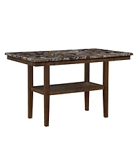 flynama Contemporary Brown Bar Table with Faux Marble Top and Storage Shelf