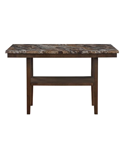 flynama Contemporary Brown Bar Table with Faux Marble Top and Storage Shelf