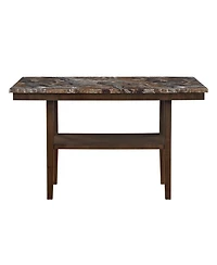 flynama Contemporary Brown Bar Table with Faux Marble Top and Storage Shelf