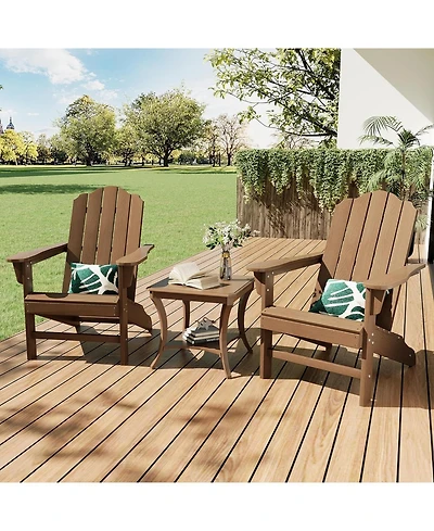 GarveeLife Hdpe Adirondack Chair Set of 2, Durable Wood Grain Outdoor Patio Lounge Chairs for Garden, Deck, Backyard, Poolside
