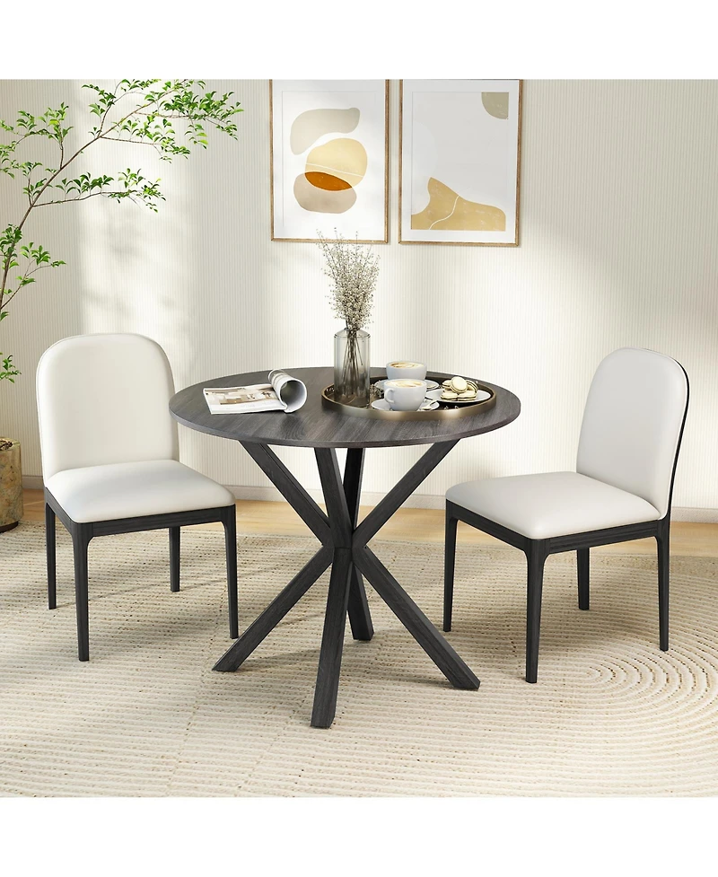 Gymax Round Farmhouse Dining Table for 4 w/Stable Intersecting Pedestal Base