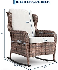 GarveeLife Outdoor Resin Wicker Rocking Chair with Cushions, All-Weather Patio Rocker for Porch, Deck, Garden or Balcony