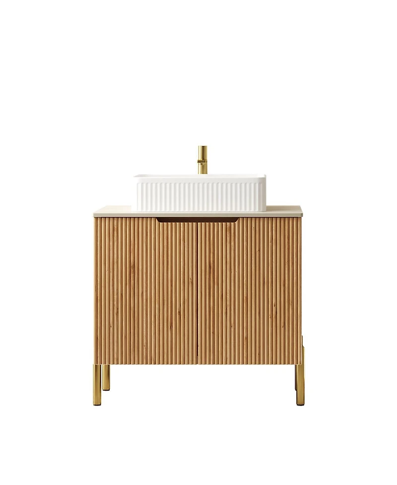 Sillysis Freestanding Bathroom Vanity, Sintered Stone Countertop, Glossy Ceramic Basin, Soft Close Door Cabinet