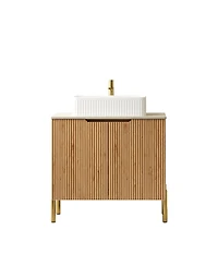 Sillysis Freestanding Bathroom Vanity, Sintered Stone Countertop, Glossy Ceramic Basin, Soft Close Door Cabinet