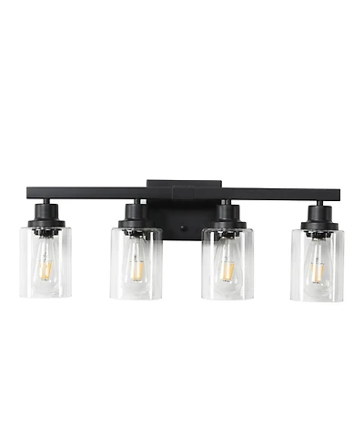 Busdays Modern Black 4 Light Bathroom Vanity Light Fixture Industrial Wall Sconce with Clear Glass Shades No Bulbs