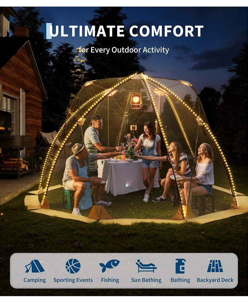 Gaomon 10.5x10.5 Ft Weather-Resistant Pop Up Clear Bubble Tent for Camping Hiking Sports Fishing