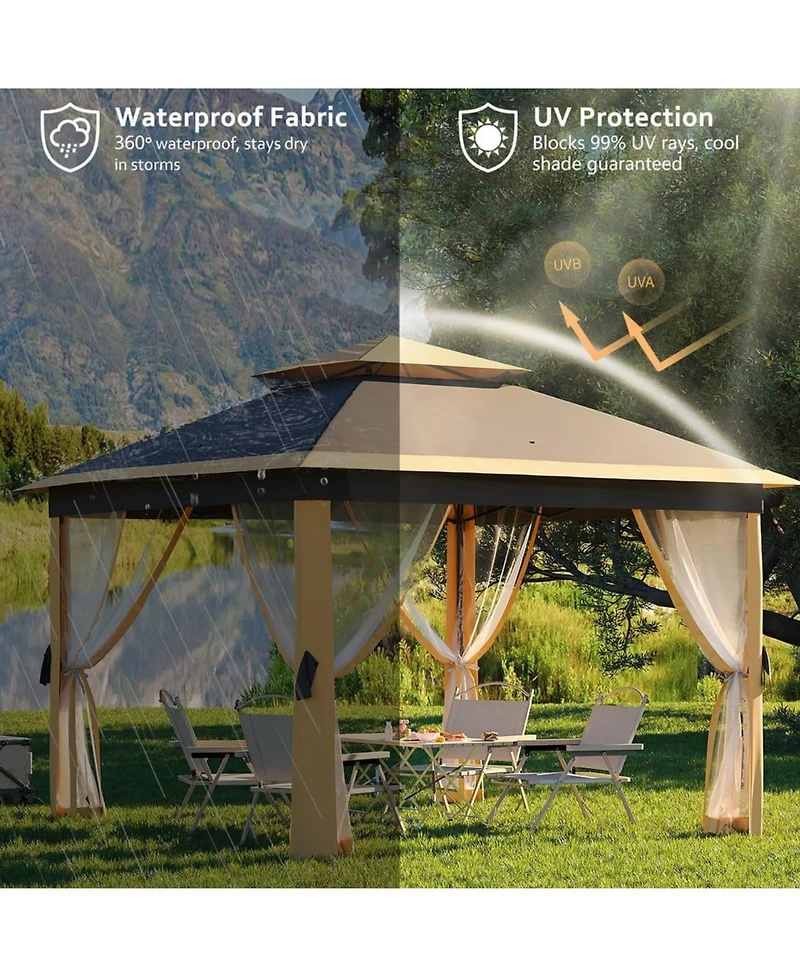 gaomon 11x11ft Outdoor Canopy Shelter Pop Up Gazebo Tent with Mosquito Netting