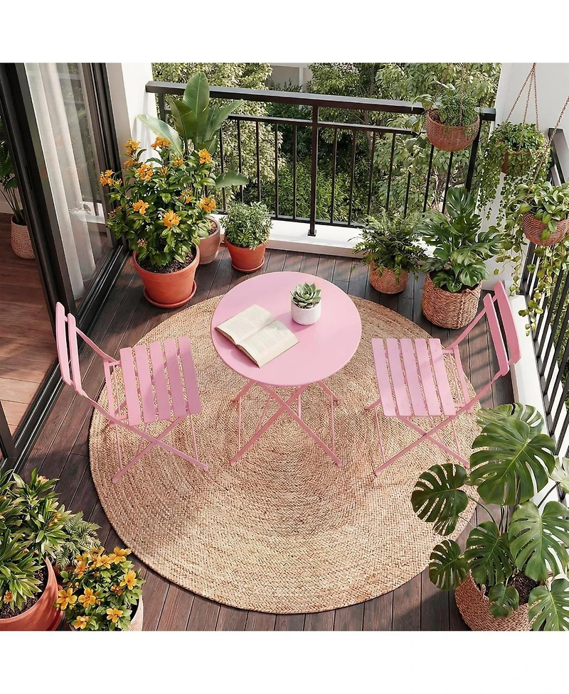 GarveeLife 3-Piece Folding Patio Bistro Set, Metal Outdoor Table and 2 Chairs, Space-Saving Compact Design for Balcony, Garden, Yard