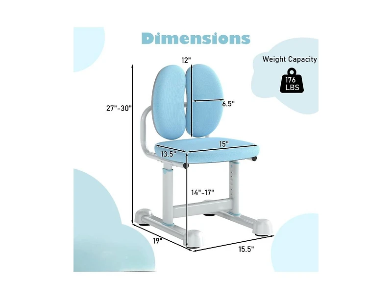 Slickblue Adjustable Height Kids Desk Chair with Double Back Support for Study Room