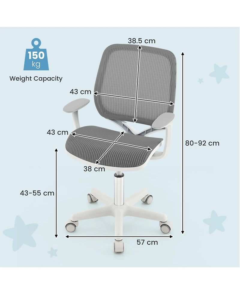 Slickblue Kids Adjustable Height Mesh Swivel Chair for Computer Desk and Study Room