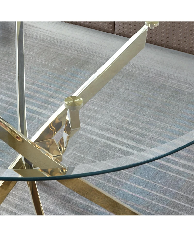 flynama 36" Round Clear Tempered Glass Dining Table with Gold Stainless Steel Legs