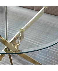 flynama 36" Round Clear Tempered Glass Dining Table with Gold Stainless Steel Legs