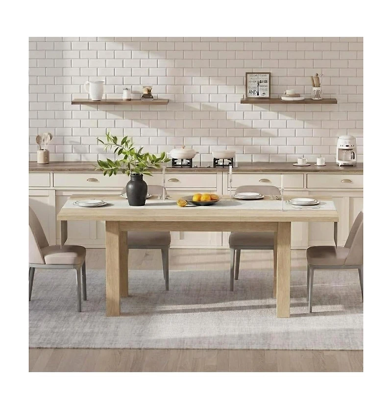 homfan 71 In Farmhouse Dining Table for 6-8, Rectangular Kitchen Table with X and H Base, Thick Mdf Top, Dining Room or Office Table