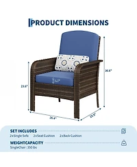 homfan 2 Pieces Patio Furniture Set, Outdoor Wicker Chairs of 2,All Weather High Back Rattan Chairs 2-Seater with Comfy Cushions for Porch Deck