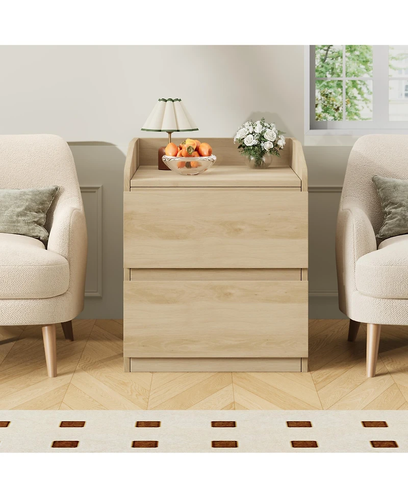 homfan Modern Curved Handleless Coffee Table, Space-Saving with 2 Storage Drawers, Easy Assembly for Bedroom and Living Room