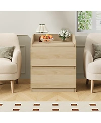homfan Modern Curved Handleless Coffee Table, Space-Saving with 2 Storage Drawers, Easy Assembly for Bedroom and Living Room