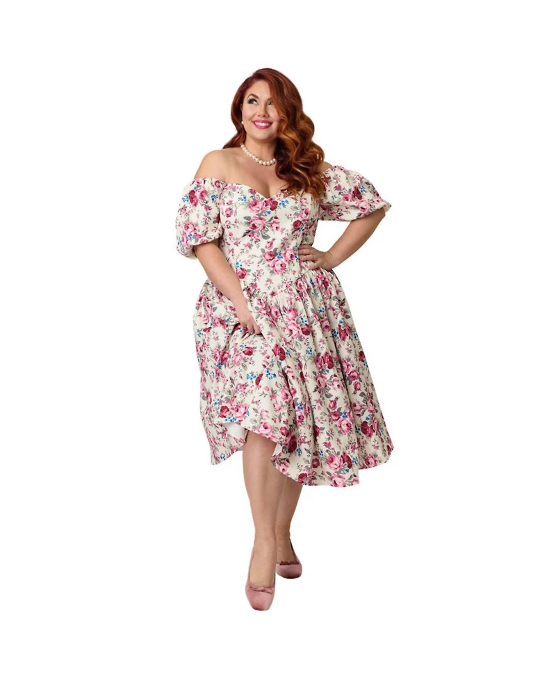 Smak Parlour Women's Plus Puff Sleeve Swing Dress
