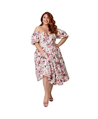 Smak Parlour Women's Plus Puff Sleeve Swing Dress