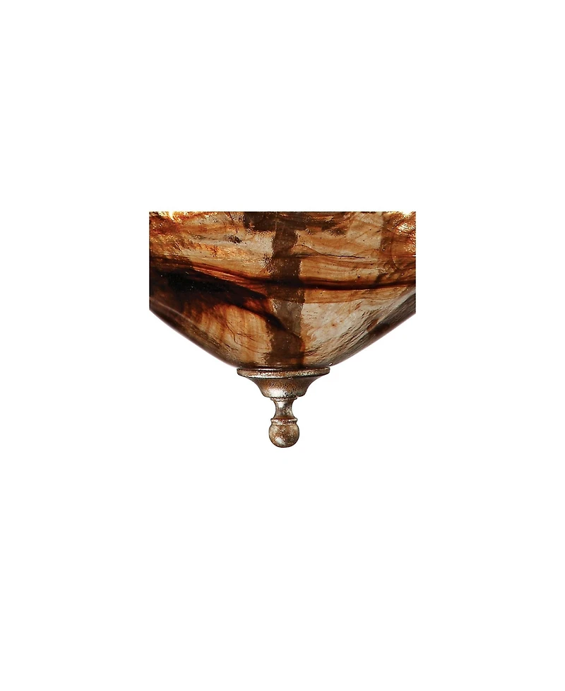 Franklin Iron Works Amber Scroll Golden Bronze Silver Pendant Chandelier 24 3/4" Wide Rustic Art Glass Bowl Fixture for Dining Room House Foyer Kitche