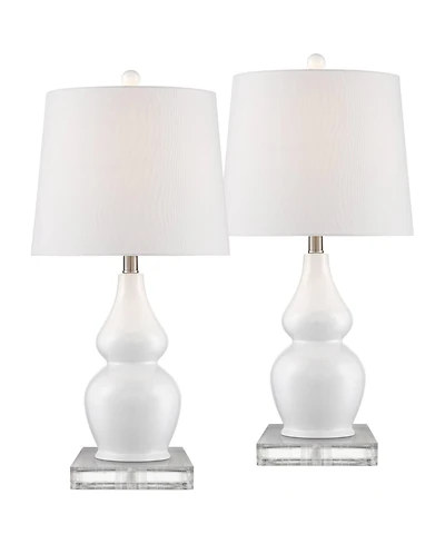 360 Lighting Jane Modern Double Gourd Table Lamps Set of 2 with Square Riser 26.5 Inches High Ceramic Drum Shade for Bedroom Living Room Bedside