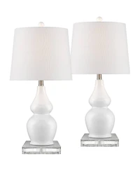 360 Lighting Jane Modern Double Gourd Table Lamps Set of 2 with Square Riser 26.5 Inches High Ceramic Drum Shade for Bedroom Living Room Bedside