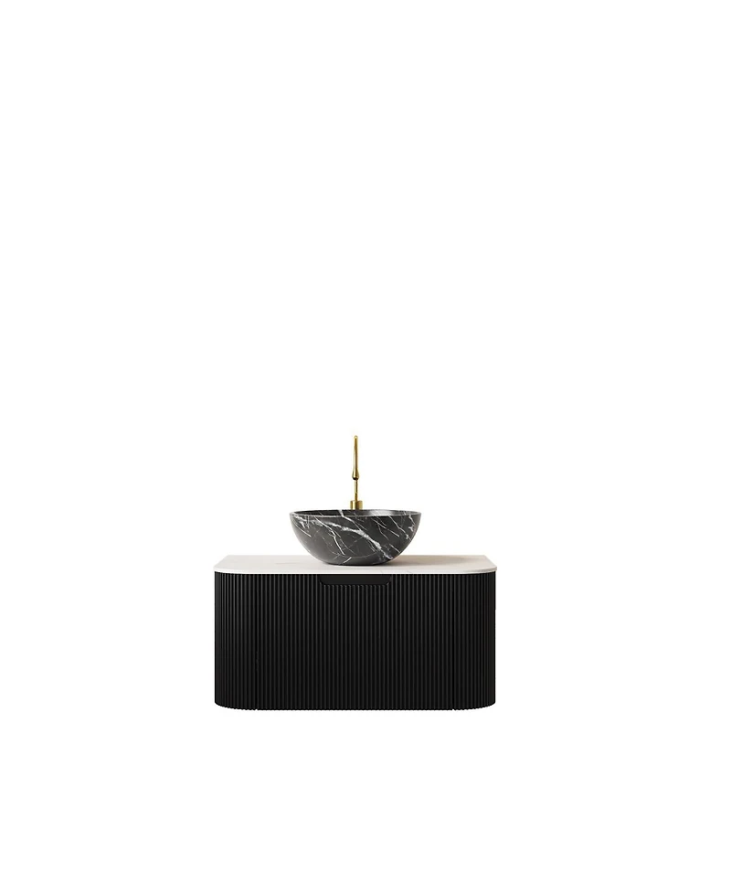 Sillysis Wall Mounted Bathroom Vanity, Artificial Marble Top with Bowl Sink, Striped Plywood Cabinet