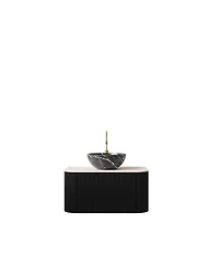 Sillysis Wall Mounted Bathroom Vanity, Artificial Marble Top with Bowl Sink, Striped Plywood Cabinet