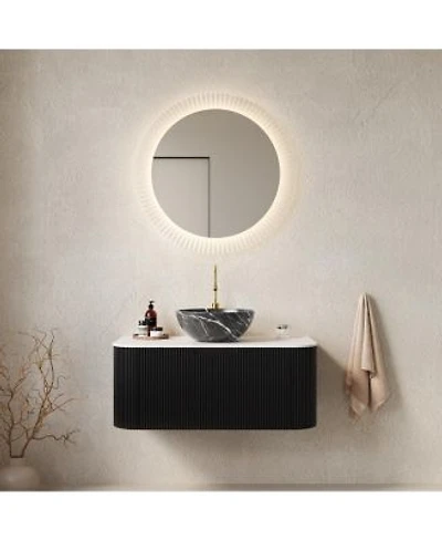 Sillysis Wall Mounted Bathroom Vanity Artificial Marble Top With Bowl Sink Striped Plywood Cabinet Pre Assembled