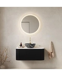 Sillysis Wall Mounted Bathroom Vanity Artificial Marble Top With Bowl Sink Striped Plywood Cabinet Pre Assembled