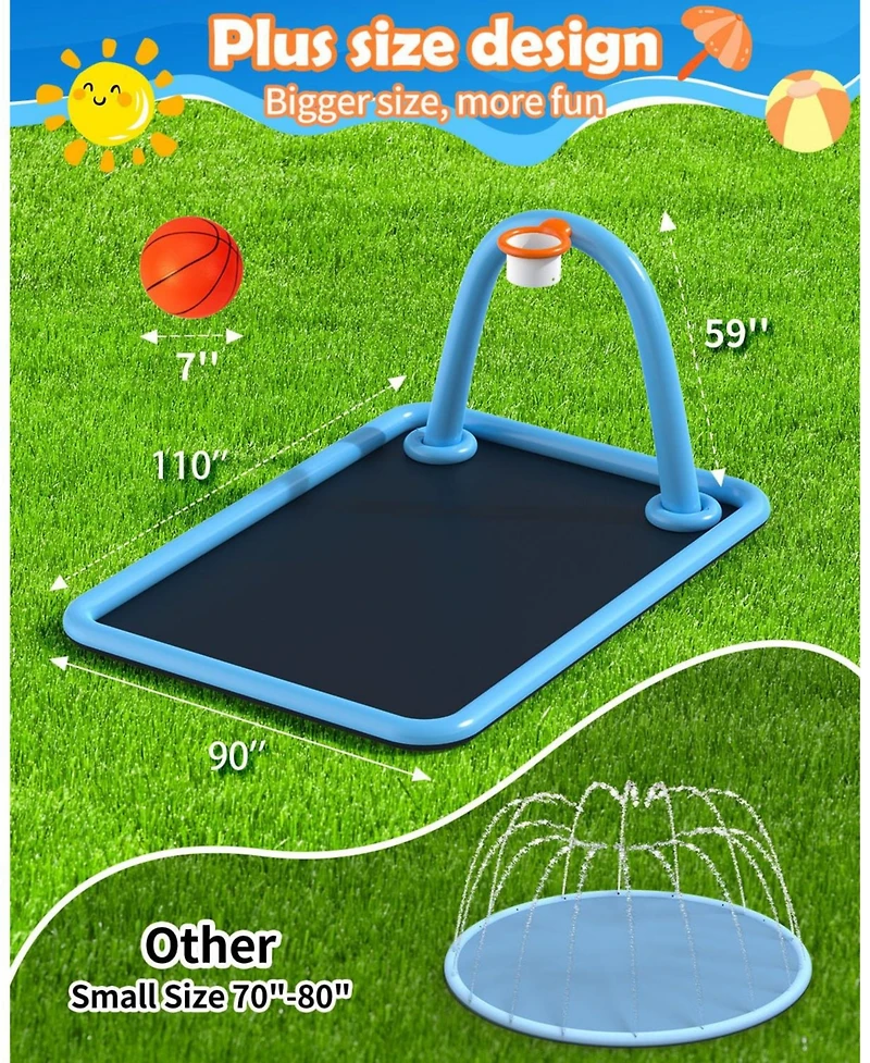 Gnuadz Splash Pad Sprinkler Basketball Hoop Non-slip Outdoor Pool Kids