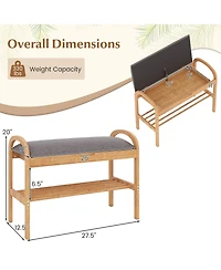 Slickblue Wicker Shoe Bench with Cushion and 2 Tier Storage Rack