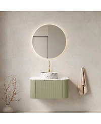 Sillysis Wall Mounted Bathroom Vanity, Artificial Marble Top with Round Ceramic Basin, 3D Striped Plywood Cabinet
