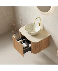 Sillysis Wall Mounted Bathroom Vanity with Sintered Stone Top, Ceramic Bowl Sink, Soft Close Drawer