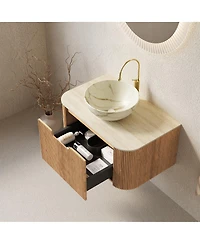 Sillysis Wall Mounted Bathroom Vanity with Sintered Stone Top, Ceramic Bowl Sink, Soft Close Drawer