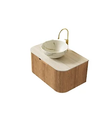 Sillysis Wall Mounted Bathroom Vanity with Sintered Stone Top, Ceramic Bowl Sink, Soft Close Drawer