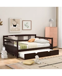 Sailvan Full Daybed Wood Bed with Twin Trundle